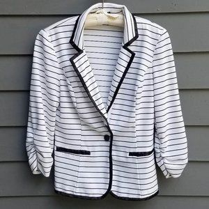 Maurices Black White Stripe Sweater like Fabric Blazer size Large